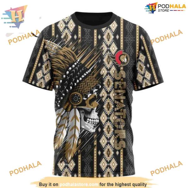 Custom Skull Native Design NHL Ottawa Senators Hoodie 3D