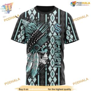Custom Skull Native Design NHL Seattle Kraken Hoodie 3D 3