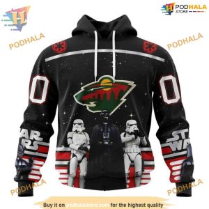 Custom Star Wars Design May The 4th Be With You NHL Minnesota Wild Hoodie 3D 1