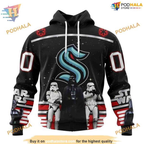 Custom Star Wars Design May The 4th Be With You NHL Seattle Kraken Hoodie 3D