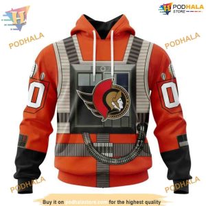 Custom Star Wars Rebel Pilot Design NHL Ottawa Senators Hoodie 3D 1