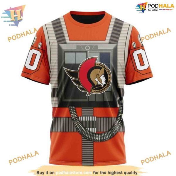 Custom Star Wars Rebel Pilot Design NHL Ottawa Senators Hoodie 3D