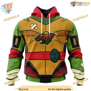 Custom Teenage Mutant Ninja Turtles Design NHL Minnesota Wild Hoodie 3D 1