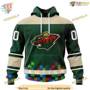 Custom Unisex Hockey Fights Against Autism NHL Minnesota Wild Hoodie 3D 1
