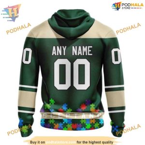 Custom Unisex Hockey Fights Against Autism NHL Minnesota Wild Hoodie 3D 2