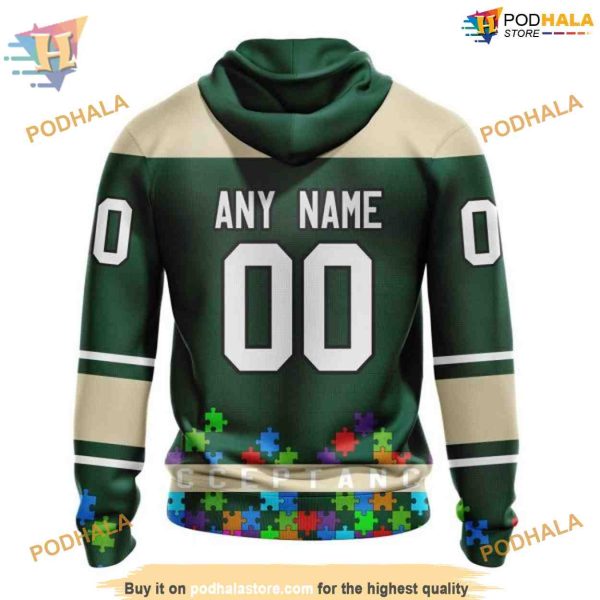 Custom Unisex Hockey Fights Against Autism NHL Minnesota Wild Hoodie 3D