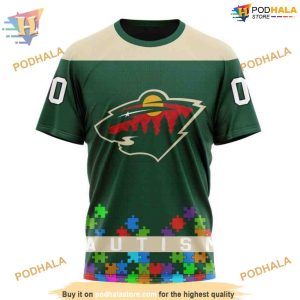 Custom Unisex Hockey Fights Against Autism NHL Minnesota Wild Hoodie 3D 3