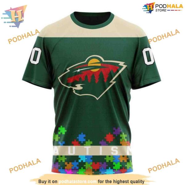 Custom Unisex Hockey Fights Against Autism NHL Minnesota Wild Hoodie 3D
