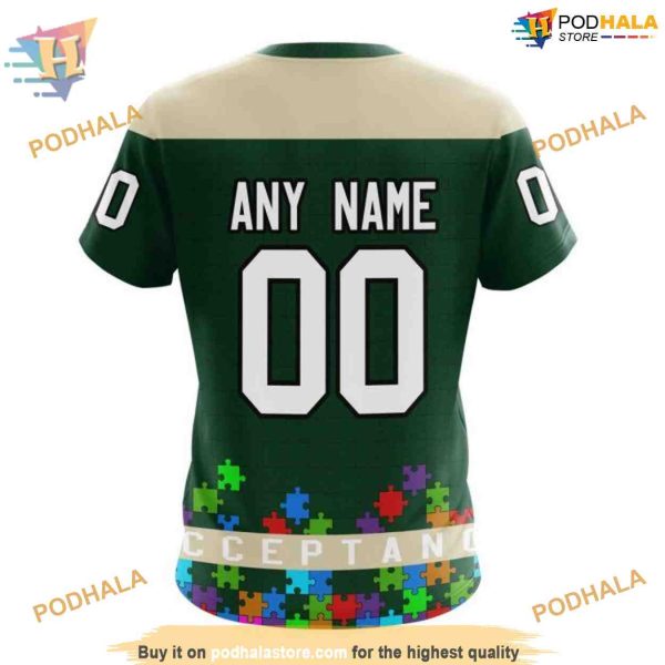 Custom Unisex Hockey Fights Against Autism NHL Minnesota Wild Hoodie 3D