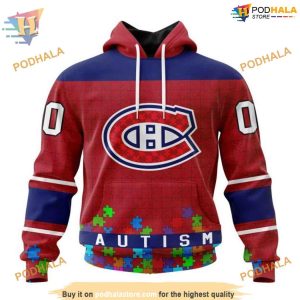 Custom Unisex Hockey Fights Against Autism NHL Montreal Canadiens Hoodie 3D 1