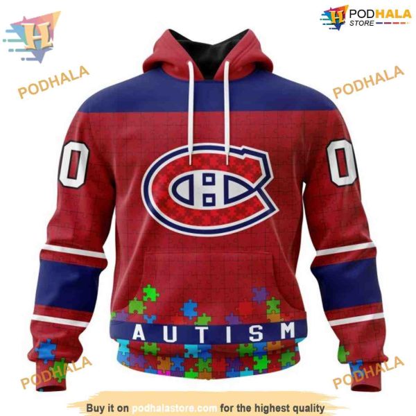 Custom Unisex Hockey Fights Against Autism NHL Montreal Canadiens Hoodie 3D