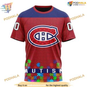 Custom Unisex Hockey Fights Against Autism NHL Montreal Canadiens Hoodie 3D 3