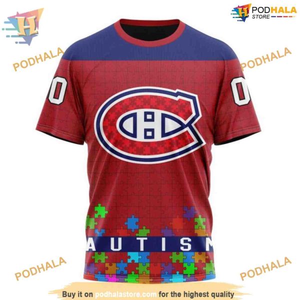 Custom Unisex Hockey Fights Against Autism NHL Montreal Canadiens Hoodie 3D