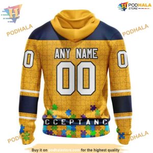 Custom Unisex Hockey Fights Against Autism NHL Nashville Predators Hoodie 3D 2