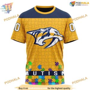 Custom Unisex Hockey Fights Against Autism NHL Nashville Predators Hoodie 3D 3