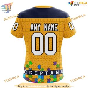 Custom Unisex Hockey Fights Against Autism NHL Nashville Predators Hoodie 3D 4