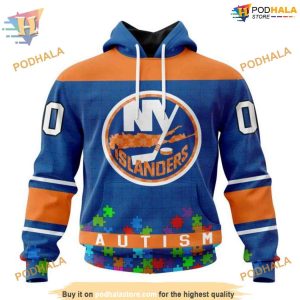 Custom Unisex Hockey Fights Against Autism NHL New York Islanders Hoodie 3D 1