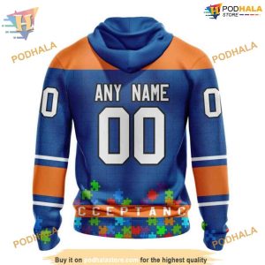 Custom Unisex Hockey Fights Against Autism NHL New York Islanders Hoodie 3D 2