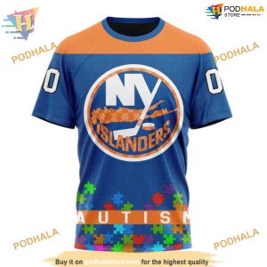 Custom Unisex Hockey Fights Against Autism NHL New York Islanders Hoodie 3D 3