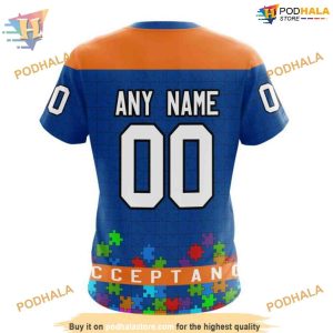 Custom Unisex Hockey Fights Against Autism NHL New York Islanders Hoodie 3D 4