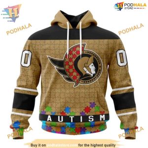Custom Unisex Hockey Fights Against Autism NHL Ottawa Senators Hoodie 3D 1