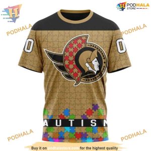 Custom Unisex Hockey Fights Against Autism NHL Ottawa Senators Hoodie 3D 3
