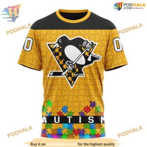Custom Unisex Hockey Fights Against Autism NHL Pittsburgh Penguins Hoodie 3D 3