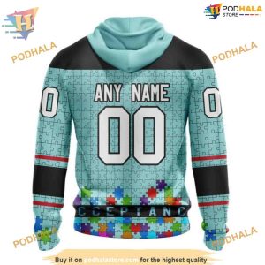 Custom Unisex Hockey Fights Against Autism NHL Seattle Kraken Hoodie 3D 2
