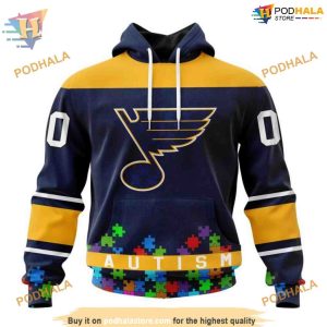 Custom Unisex Hockey Fights Against Autism NHL St Louis Blues Hoodie 3D 1