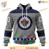 Custom Unisex Hockey Fights Against Autism NHL Winnipeg Jets Hoodie 3D