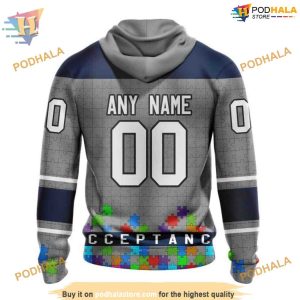 Custom Unisex Hockey Fights Against Autism NHL Winnipeg Jets Hoodie 3D 2