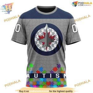 Custom Unisex Hockey Fights Against Autism NHL Winnipeg Jets Hoodie 3D 3