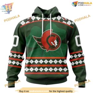 Custom Unisex Hockey St Patricks Day NHL Ottawa Senators Hoodie 3D 1