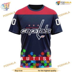 Custom Unisex Kits Hockey Fights Against Autism NHL Washington Capitals Hoodie 3D 3