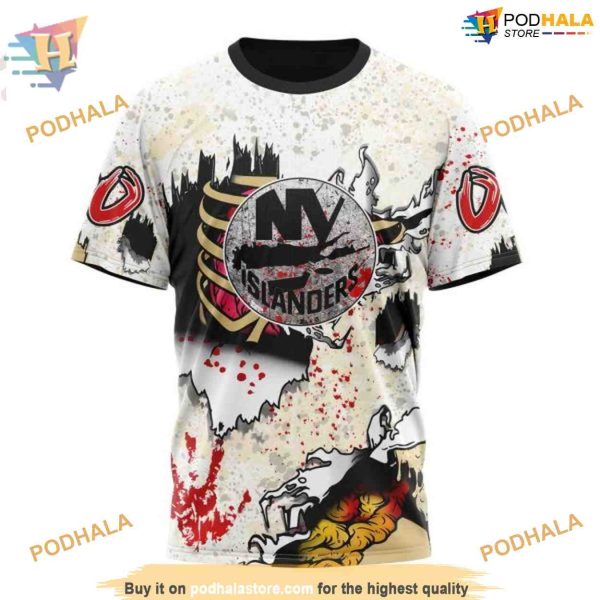Custom Zombie Style For Halloween NHL New York Islanders Hoodie 3D