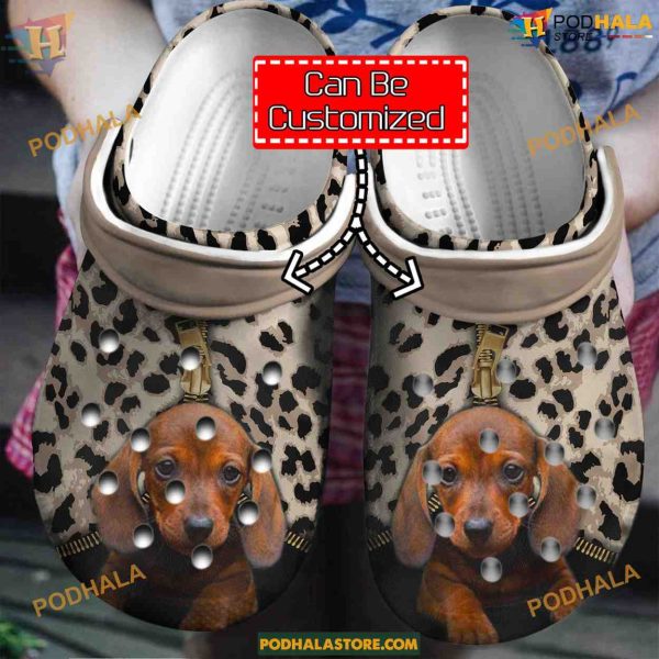 Dachshund Leopard Crocs, Personalized Gift for Weiner Dog Enthusiasts