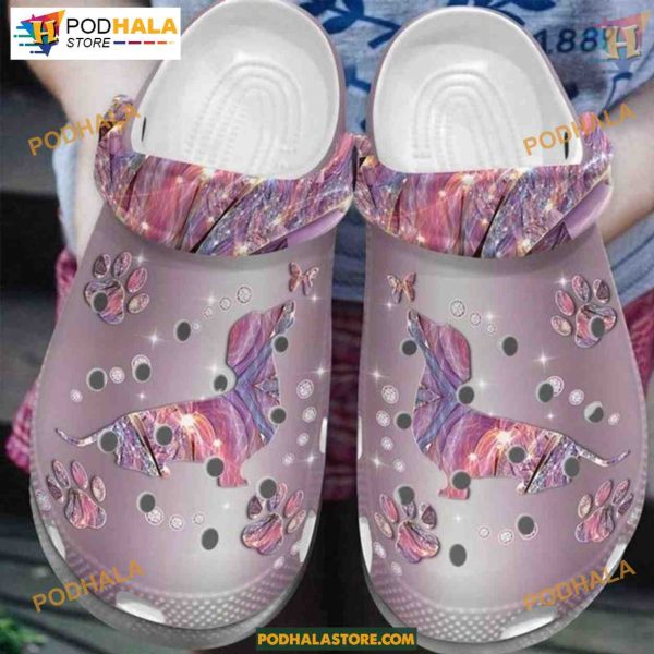 Dachshund Puppy Pink Hologram Crocs, Perfect Gift for Dachshund Moms