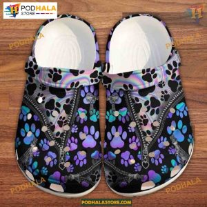 Dog Paw Hologram and Zipper Design Crocs, Top Dog Lover Gift