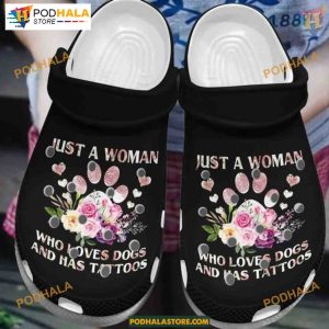 Dog Paw Roses Black Design, Ideal for Tattooed Dog Lovers, Crocs Shoes