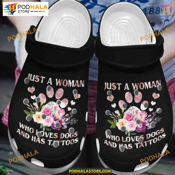 Dog Paw Roses Black Design, Ideal for Tattooed Dog Lovers, Crocs Shoes