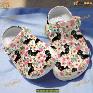 Floral Black Dachshund Crocs Unique Classic Clogs