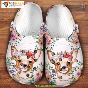 Floral Chihuahua Puppy Crocs, Flower Lovers Dog Clog Shoes
