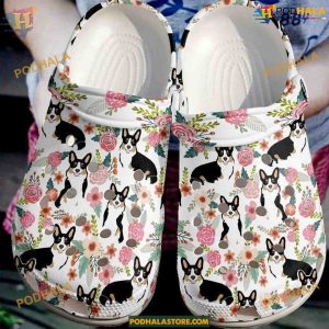 Floral Pattern Corgi Crocs, Elegant Classic Clogs for Dog Lovers