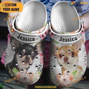 Flower Chihuahua Personalized Crocs, Classic Dog Clogs Footwear