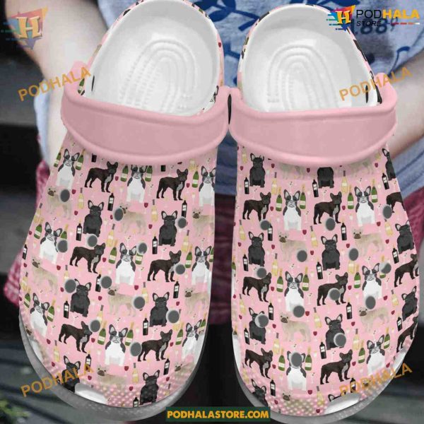 French Bulldog And Wine Rubber Clog Crocs Shoes, Drunk Frenchies Gift