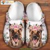 German Shepherd Dog & Flower Art 3D Crocs, Artistic Dog Lover Crocs Shoes