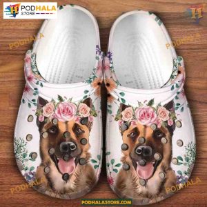 German Shepherd Dog & Flower Art 3D Crocs, Artistic Dog Lover Crocs Shoes