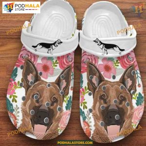 German Shepherd Painting Cute Floral Pattern Crocs, Dog Lover's Special Gift