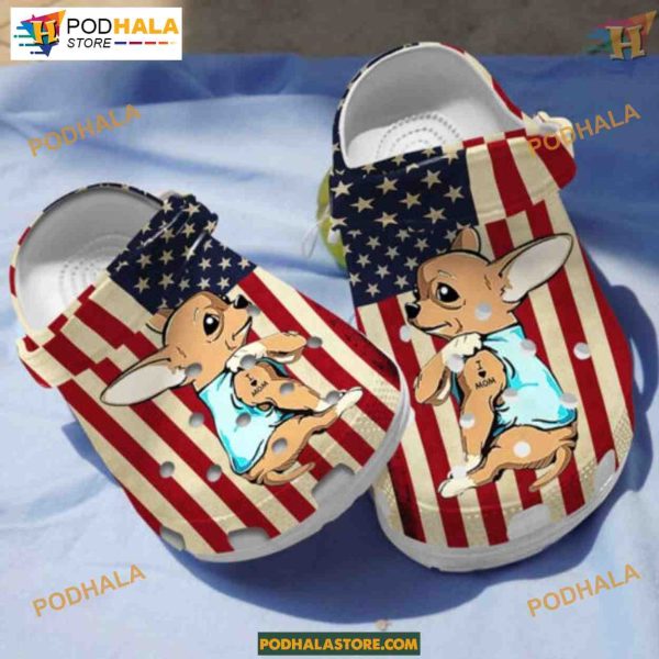 I Love Mom USA Flag Chihuahua Crocs, Mother’s Day Special