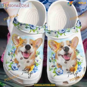 Personalized Smile Corgi White Sole Crocs, Unique Classic Clogs